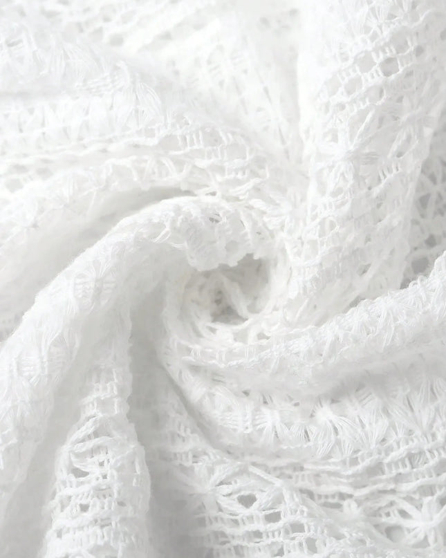 Crochet Notched Button-Front Shirt