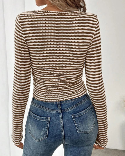 Striped Square Neck Long Sleeve T-Shirt