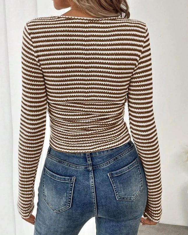 Striped Square Neck Long Sleeve T-Shirt