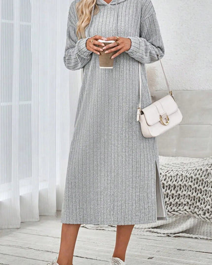 Side Slit Drawstring Long Sleeve Hooded Dress