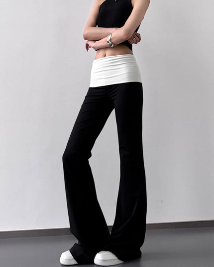 Contrast Waistband Flare Pants 