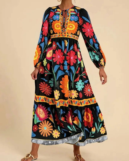Floral Tie Waist Long Sleeve Dress