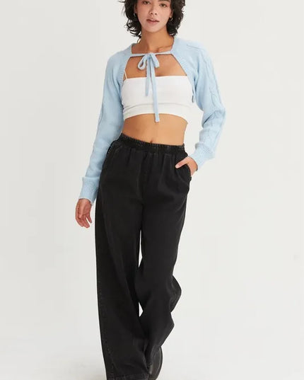 HYFVE Cable-Knit Tie-Front Shrug BABY BLUE