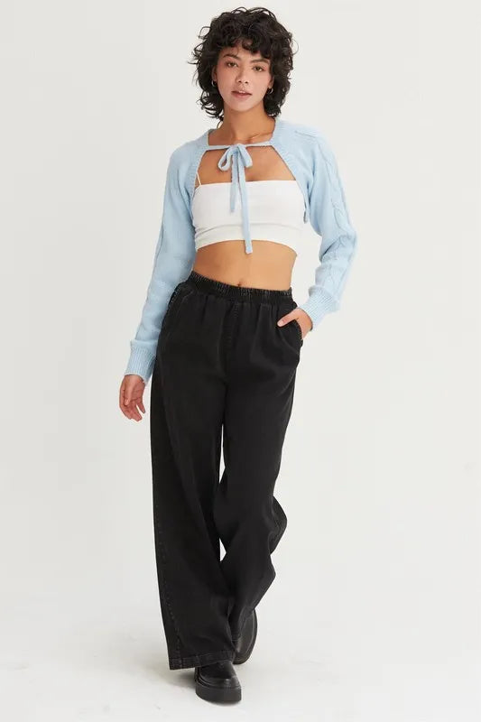 HYFVE Cable-Knit Tie-Front Shrug BABY BLUE