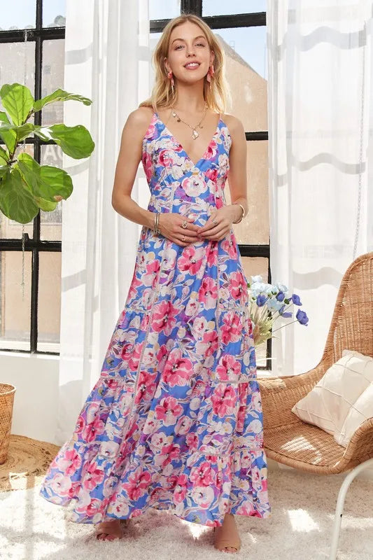 ADORA Bow Back Floral Cami Dress PINK BLUE