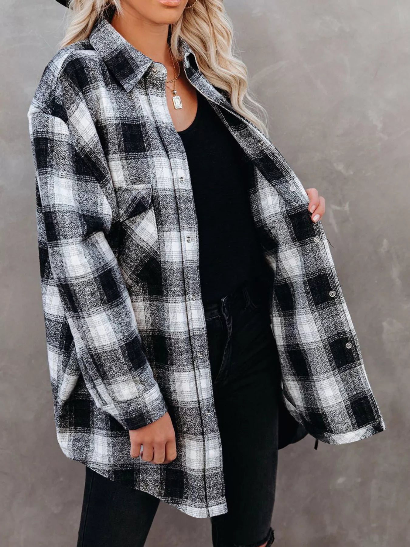 Full Size Plaid Button-Up Long Sleeve Shirt Plus Size
