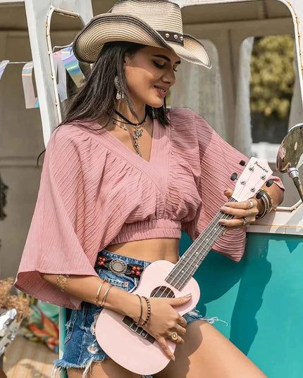 Textured V-Neck Crop Top