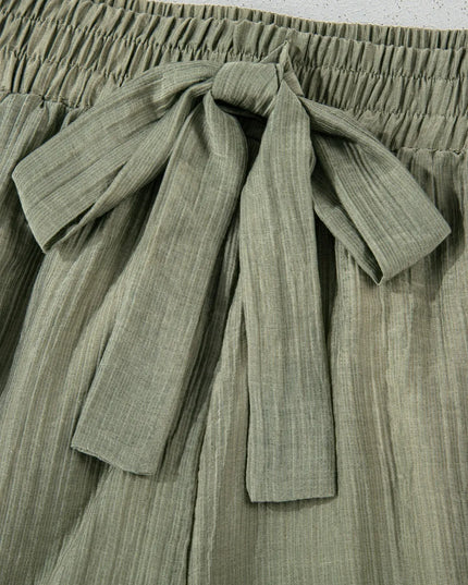 Textured Tie Waist Ruffle Hem Shorts