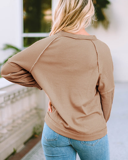 Button Down V-Neck Waffle Knit Shirt