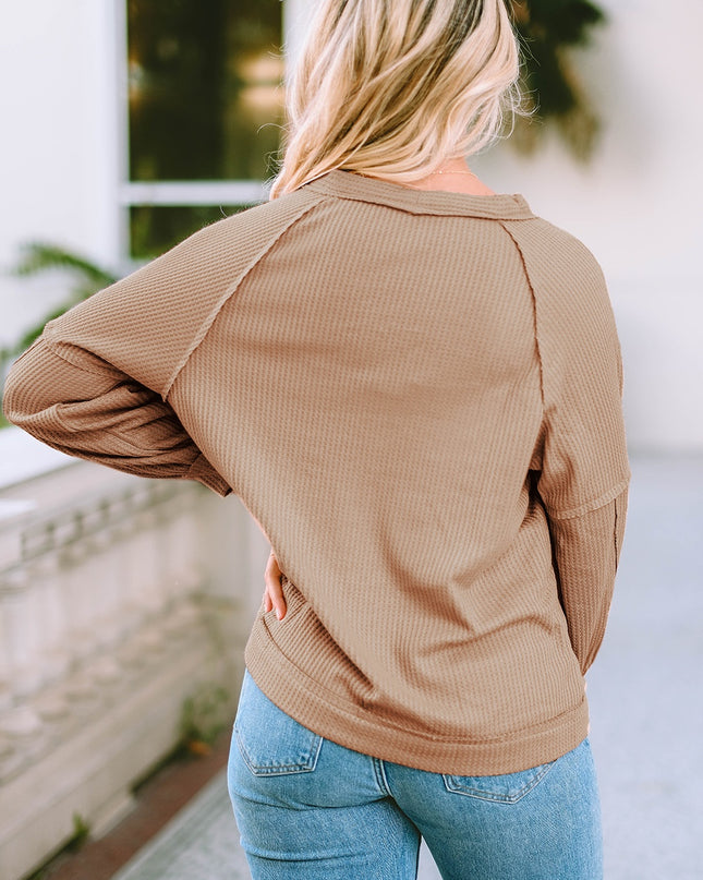 Button Down V-Neck Waffle Knit Shirt