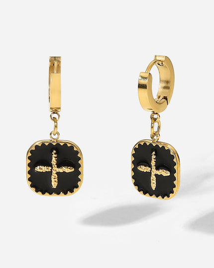Plus Sign Square Shape Drop Earrings Black One Size