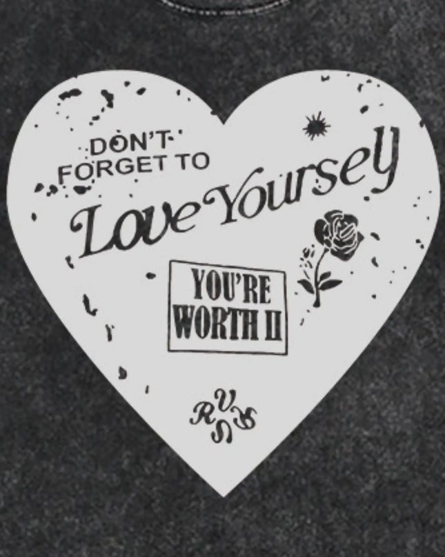 Heart Round Neck Short Sleeve T-Shirt 