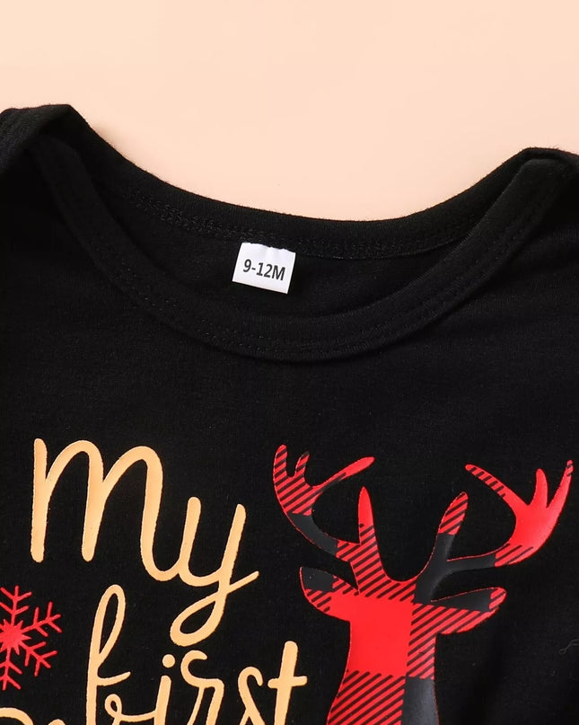 Children's Christmas Bodysuit and Pants Set with Headband