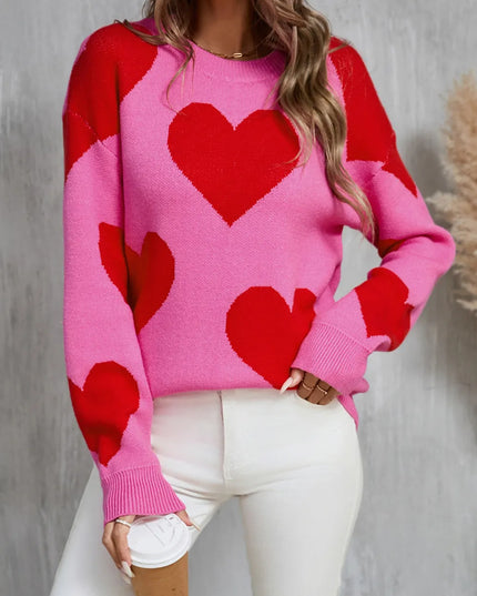 Angel Wings Contrast Heart Dropped Shoulder Long Sleeve Sweater