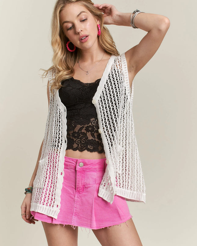 ADORA Button Down Crochet Vest Top