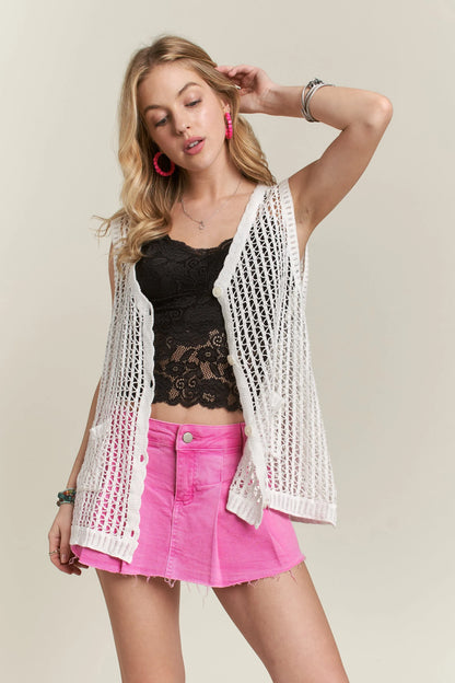 ADORA Button Down Crochet Vest Top