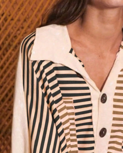 Striped Button Front Casual Top