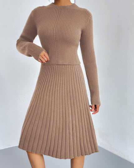 Rib-Knit Sweater and Skirt Set Dust Storm