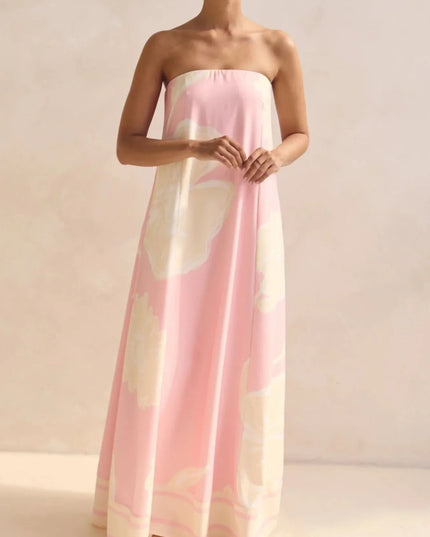 Smocked Printed Tube Maxi Dress