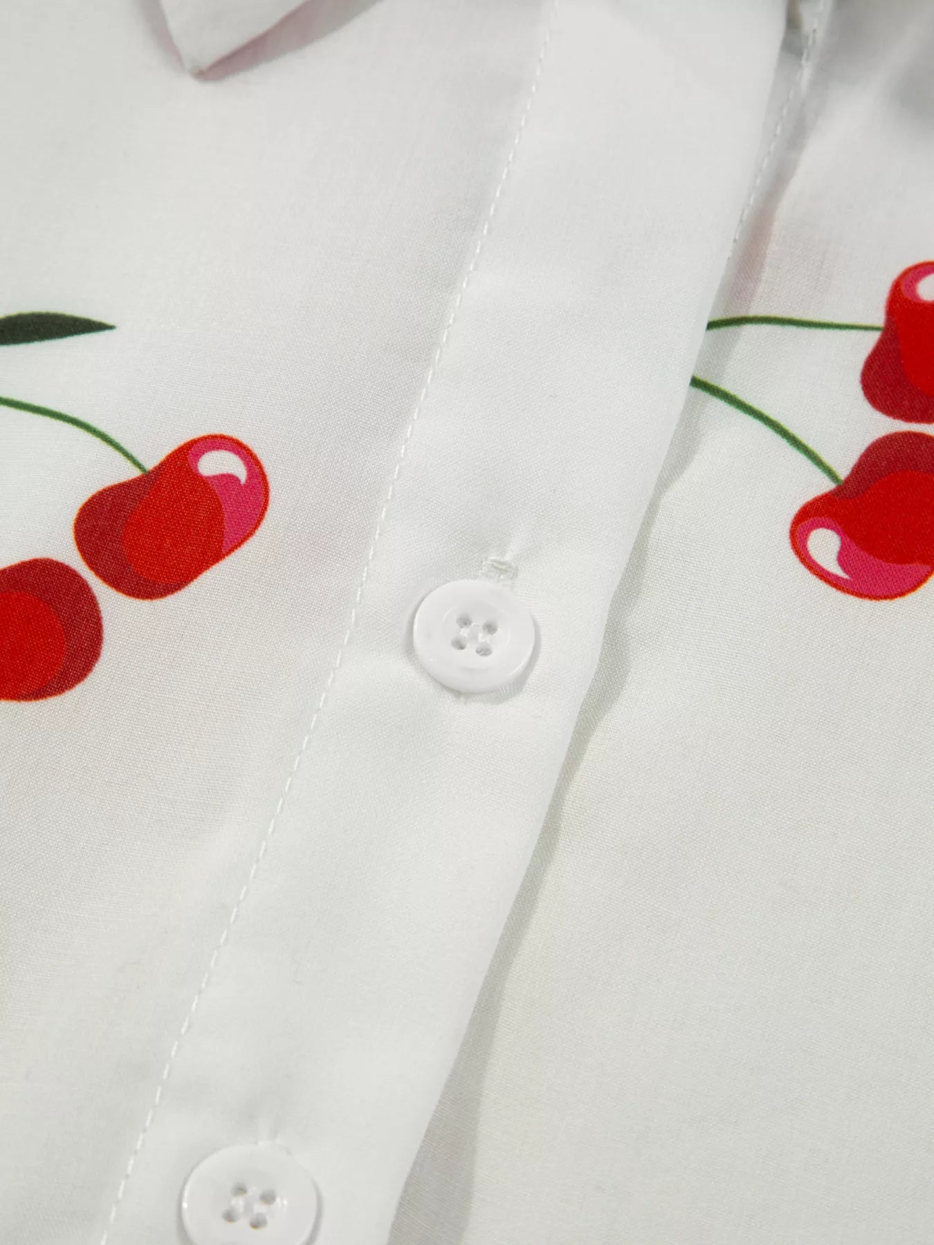 Cherry Print Flounce Sleeve Collared Frilled Babydoll Blouse