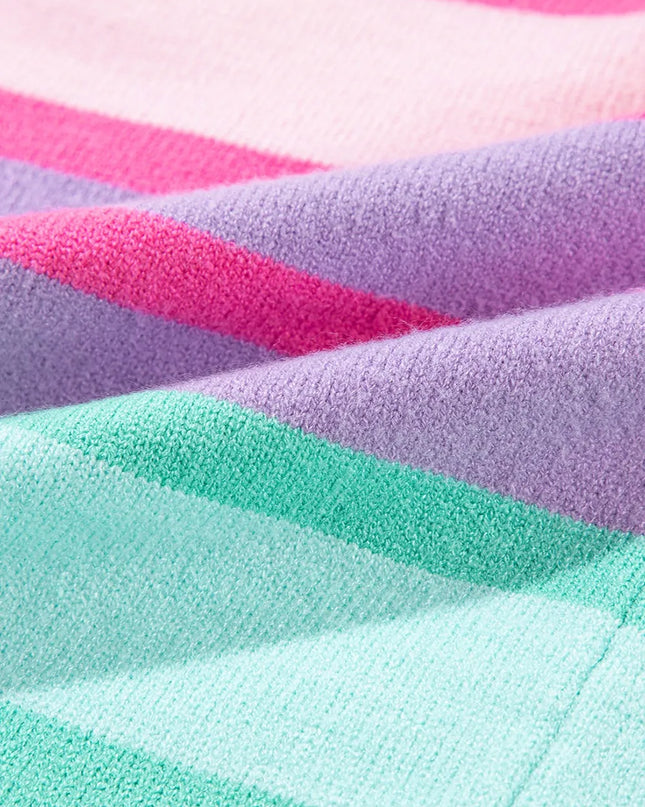 Contrast Striped Round Neck Long Sleeve Knit Top