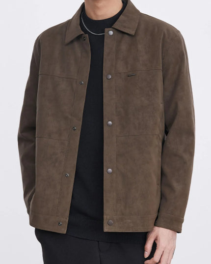 Men's Plus Size Button Up Long Sleeve Jacket Coffee Color