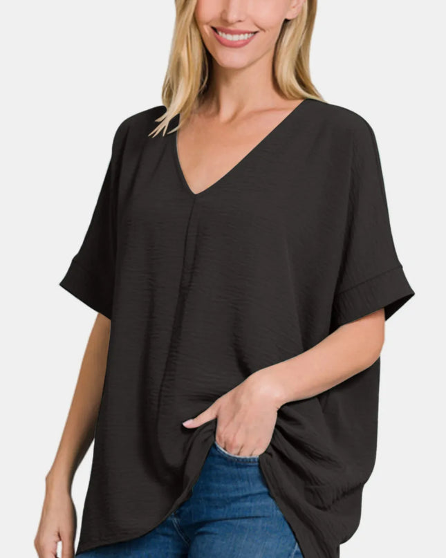 Zenana Full Size V-Neck Short Sleeve Top