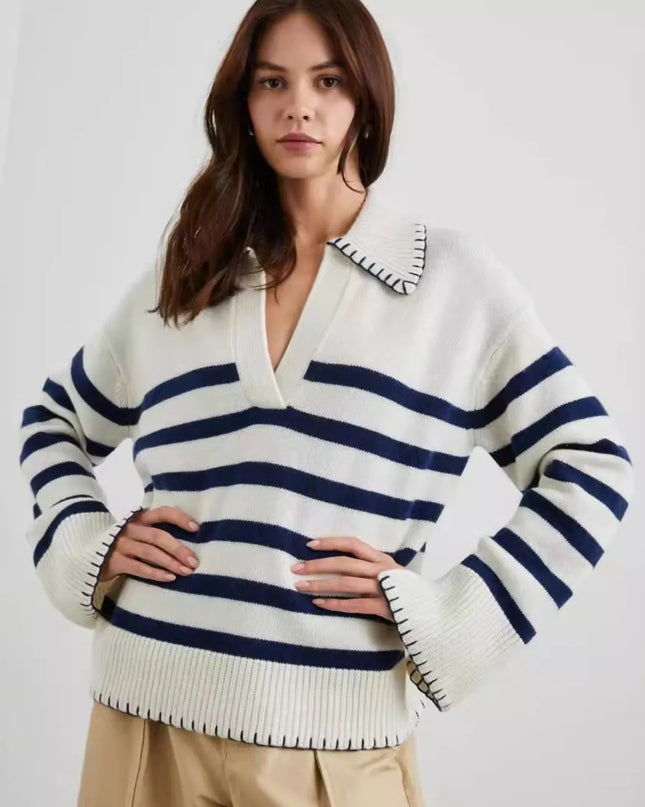 Striped Johnny Collar Sweater Stripe