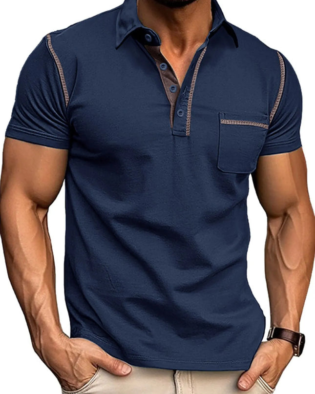 Men's Classic Polo Shirt with Contrast Stitching Navy