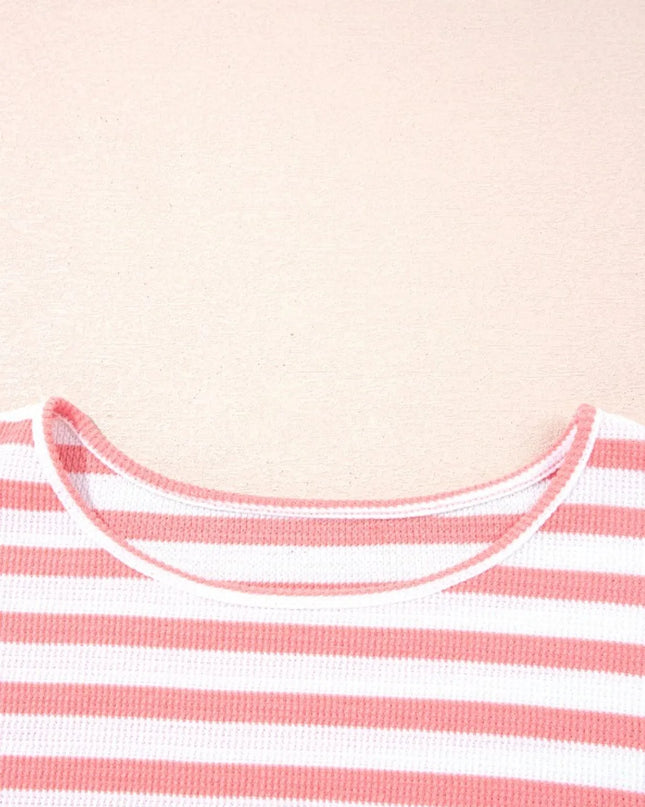 Striped Long Sleeve Ribbed Blouse