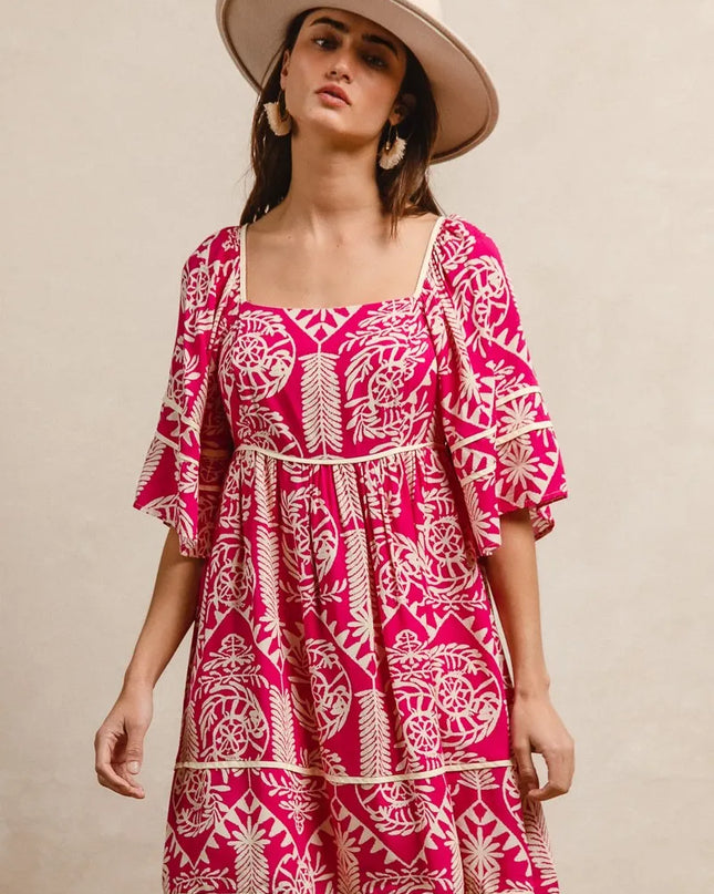 BiBi Aztec Woven Printed Contrast Binding Dress