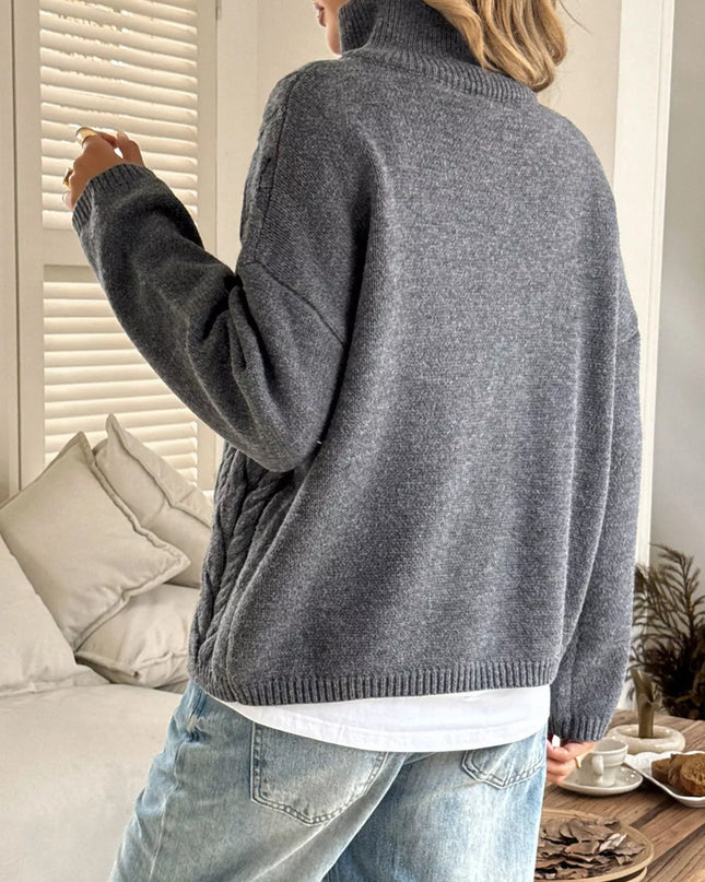 Zip Collar Cable-Knit Sweater