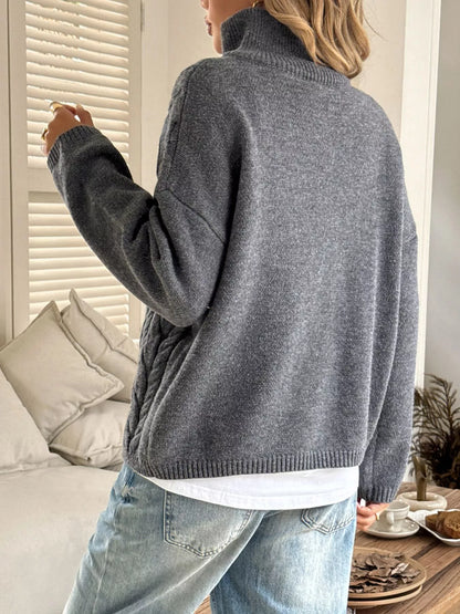 Zip Collar Cable-Knit Sweater