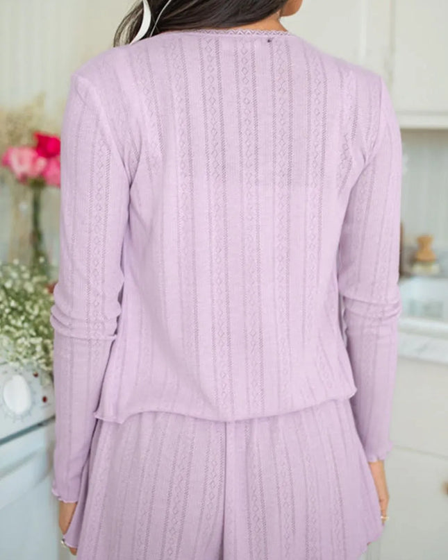 Button Down Cardigan, Cami and Shorts Set