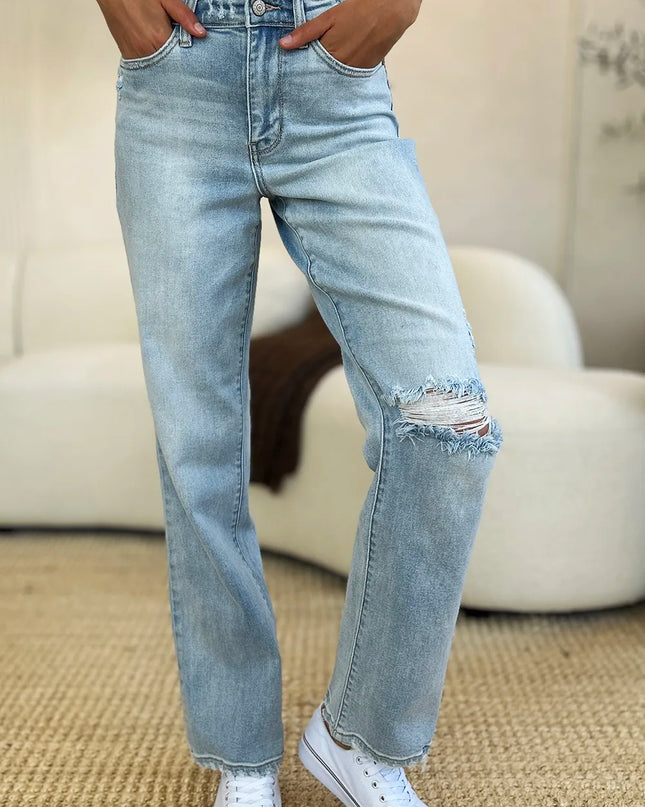 Judy Blue Full Size High Waist Distressed Straight Jeans