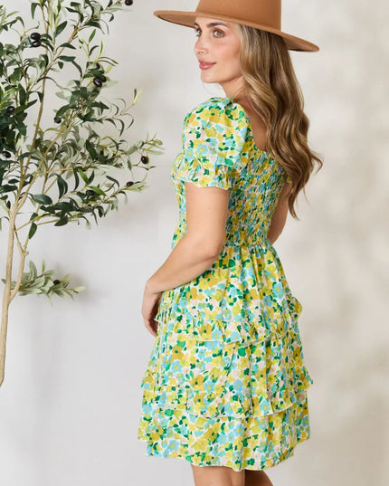 Devine Smocked Scoop Neck Flounce Sleeve Mini Dress