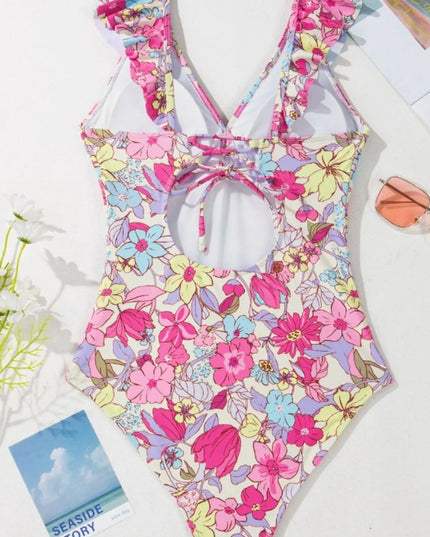 Floral Ruffle Trim Tummy Control One Piece Swimsuit 