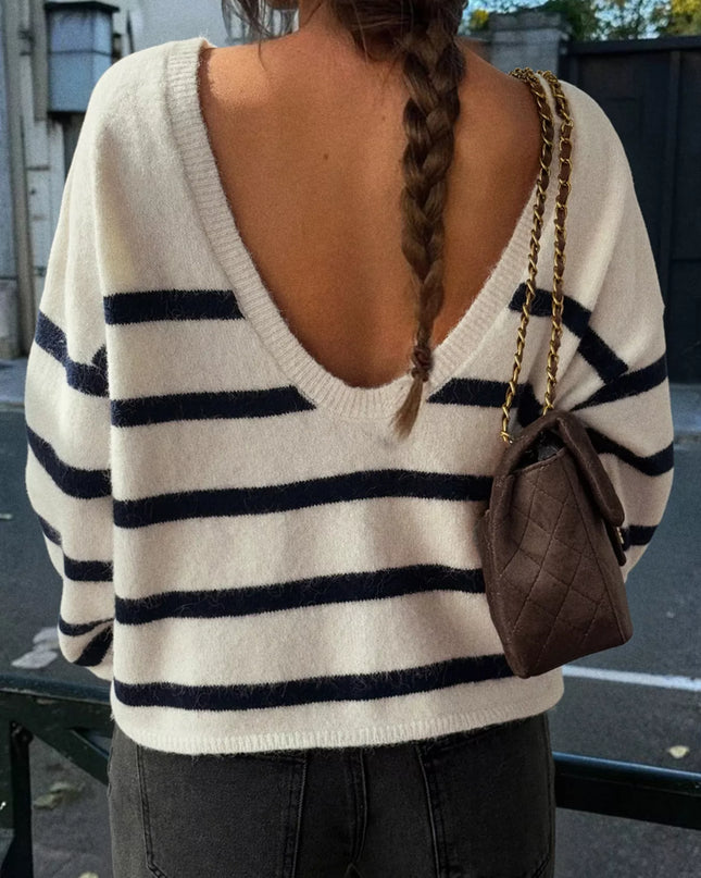 Striped Round Neck Long Sleeve Knit Top