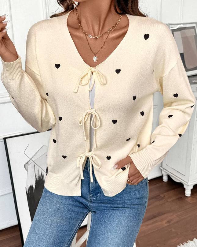 Heart Tie-Front Long Sleeve Cardigan