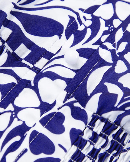 Shirred Waist V Neck Sleeveless Floral Print Midi Dress