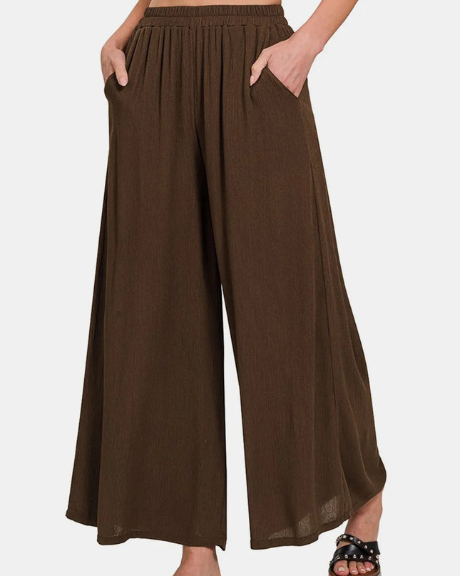 Zenana Woven Wide Leg Pants With Pockets BROWN