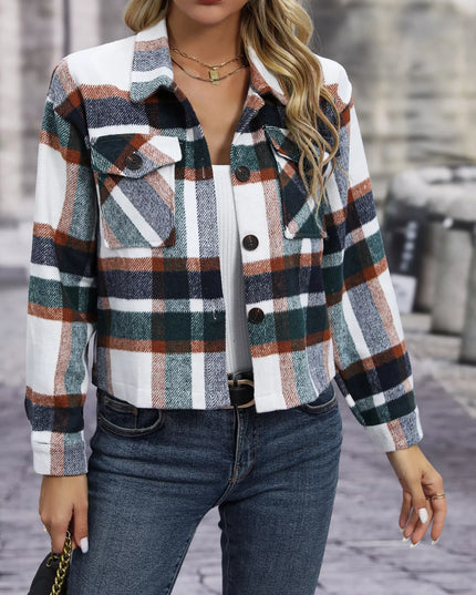 Plaid Oversized Button-Up Cropped Jacket