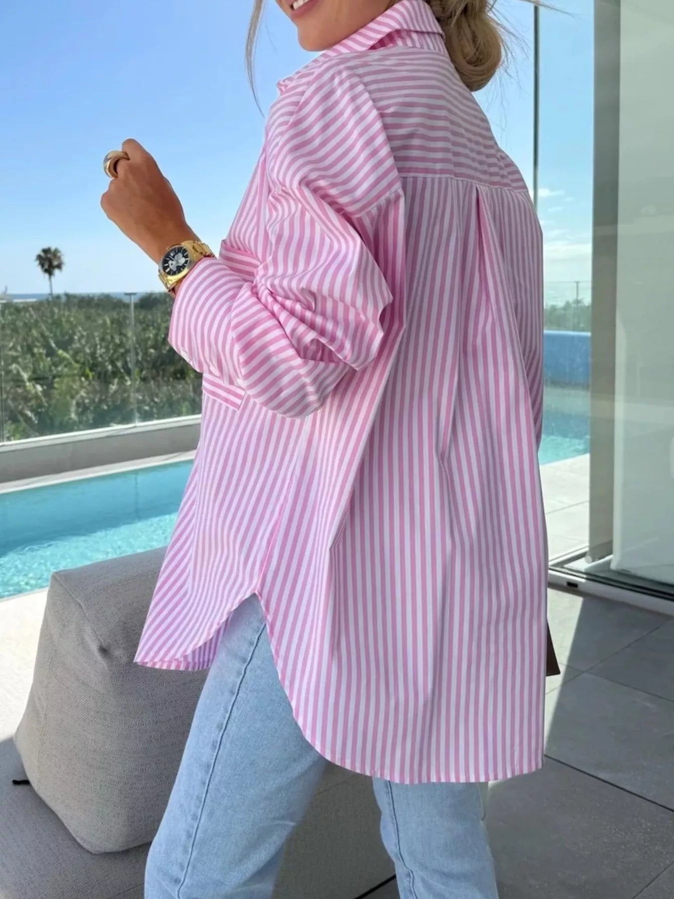 Striped Oversized Button-Down Shirt