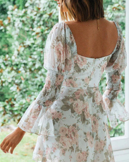 Floral Print Sweetheart Neck Mini Dress 
