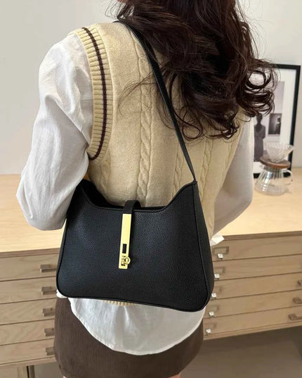 Leather Shoulder Bag with Gold Accent