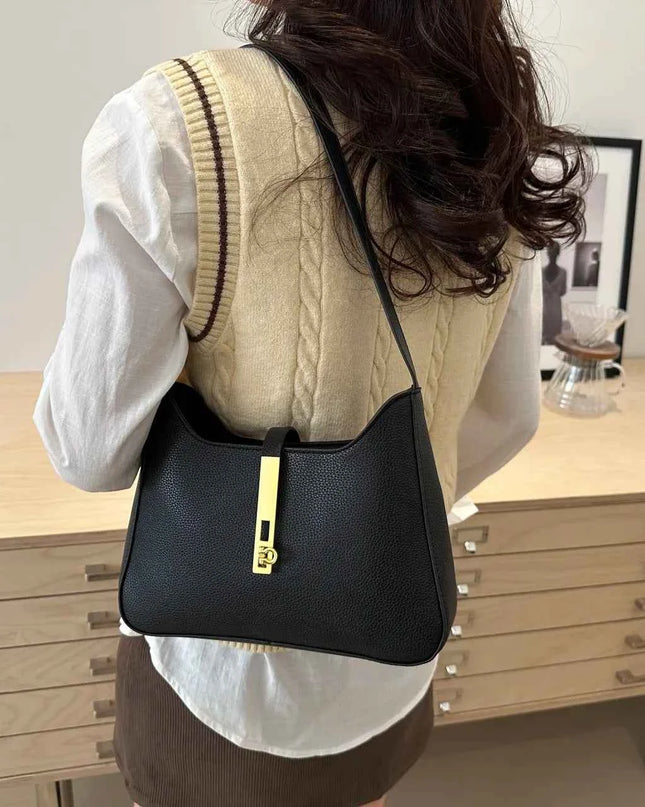 Leather Shoulder Bag with Gold Accent