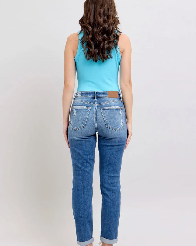 Judy Blue Full Size Button Fly Distressed Jeans with Pockets Plus Size