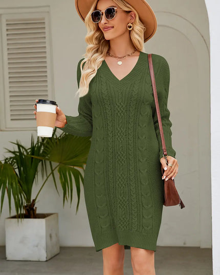 Cable-Knit Long Sleeve Sweater Dress Matcha Green