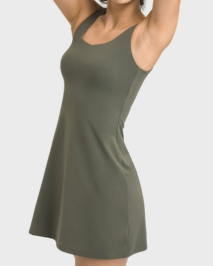 Millennia Square Neck Sports Tank Dress with Full Coverage Bottoms