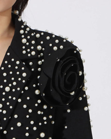 Pearl Embellished Double-Breasted Blazer
